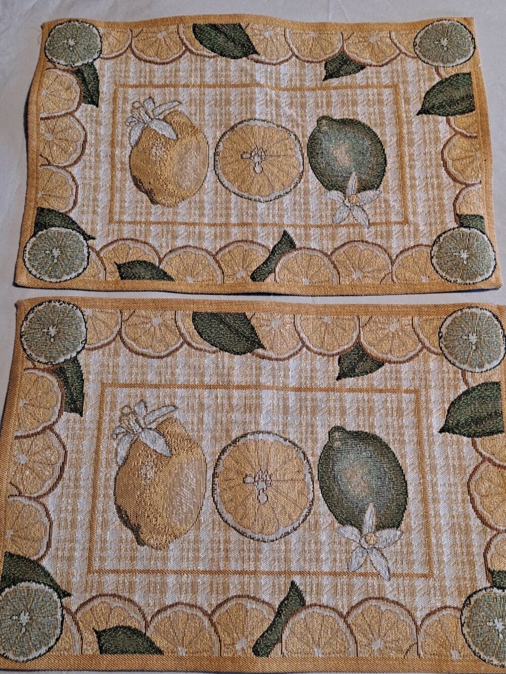 Croft & Barrow TAPESTRY Lemon Lime 2 PLACEMATS Woven Burlap Citrus Yellow Green